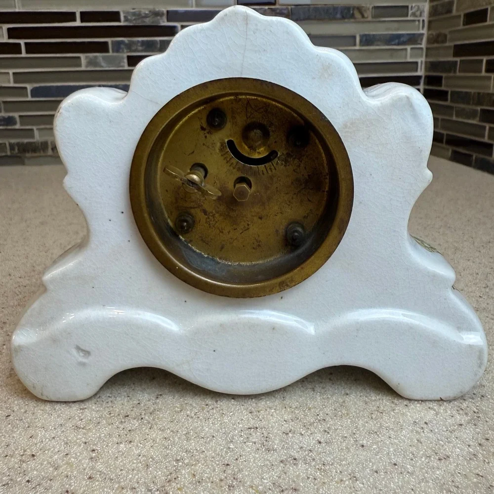Antique 1800s New Haven Clock Co Victorian Porcelain Wind-Up Mantel Clock 6